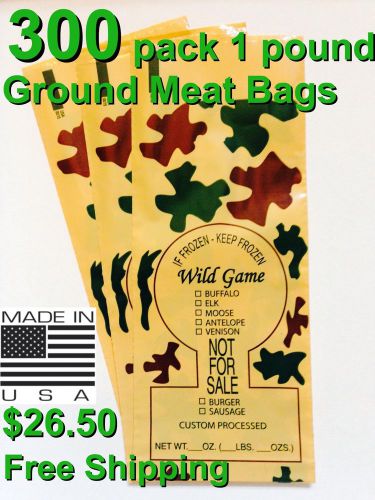 CAMO PRINT WILD GAME GROUND MEAT FREEZER CHUB BAGS 1LB 300 COUNT FREE SHIPPING