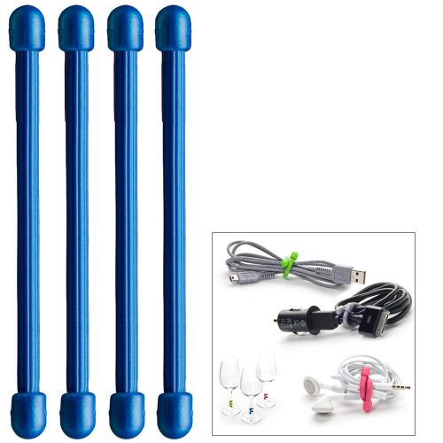 Nite ize gear tie 3&#034; inch blue reusable waterproof rubber 4-pack twist ties for sale