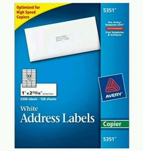New Avery 5351 Self-Adhesive Address Labels for Copiers, 1&#034; x 2-13/16, 3300/Box