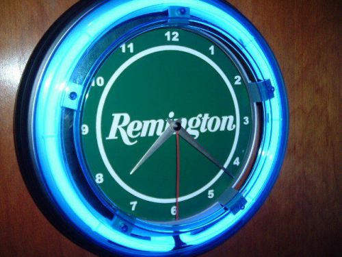 Remington Firearms Rifle Shotgun Gun Store Blue Neon Man Cave Wall Clock Sign