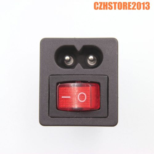 50pcs IEC320 C8 Male AC Power Cord Inlet Plug Socket With Red Rocker Switch