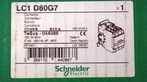 SCHNEIDER ELECTRIC LC1 D80G7 Contactor 120V 50-60Hz NEW