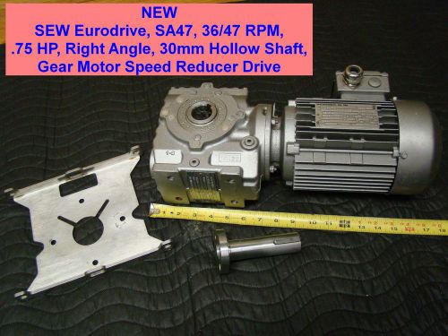 Sew eurodrive sa47 36 47 rpm .75 hp right angle hollow shaft gear motor reducer for sale
