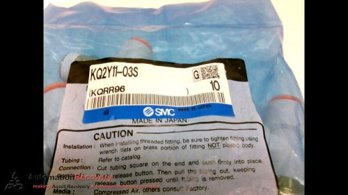 SMC KQ2Y11-03S - PACK OF 10 - MALE RUN TEE FITTING,  1.0MPA, PORT SIZE, NEW