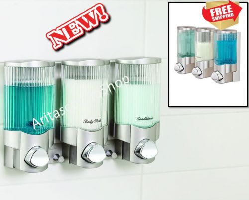 Bathroom Shower Liquid Soap Dispenser Wall Mount Pump 3-Chamber Bottle Home NEW