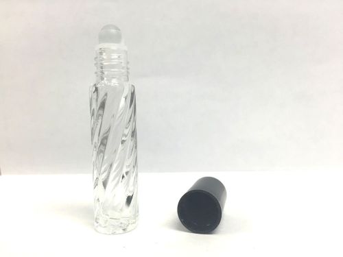Set of 12 - 1/6 oz {5ml} SWIRL Roll-on glass bottles w /Black Caps
