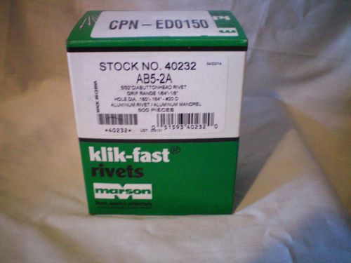 MARSON Klik-Fast Rivets Box of 500 AB5-2A 1/8&#034; Aluminum Blind Button Head  NIB