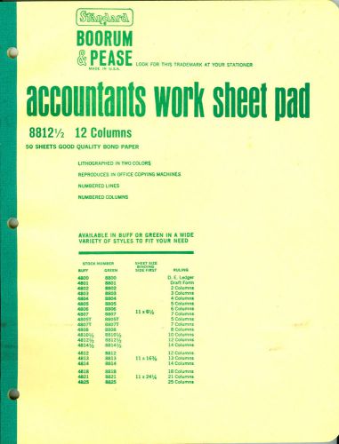 NEW Boorum Pease Accountant Work Sheet Pad 8  1/2 ” x 11&#034;, 50 Sheet 12 Column, 8812 1/2