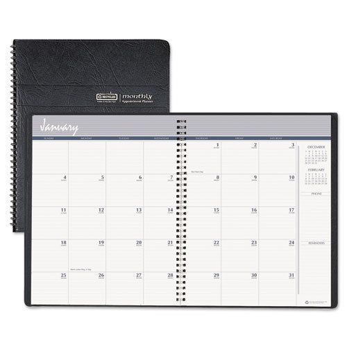 Ruled monthly planner, 14-month dec.-jan., 6-7/8 x 8-3/4, black, 2014-2016 for sale
