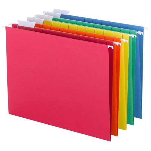 Smead hanging file folders 1/5-cut tab letter size assorted primary colors 25... for sale
