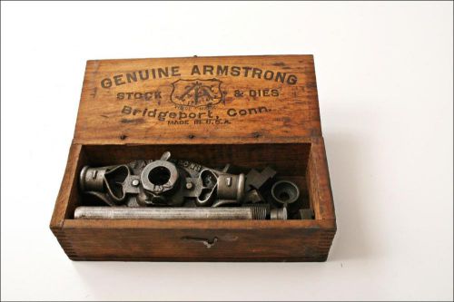Vtg armstrong pipe threader tool stock die tap set original wood advertising box for sale