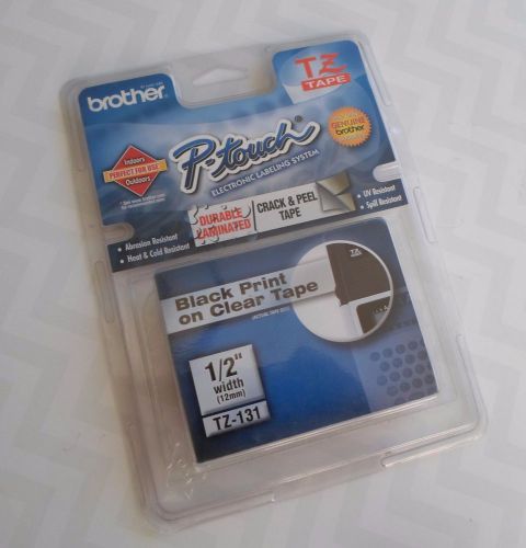 GENUINE BROTHER P-TOUCH TZ-131 TZ131 TAPE 1/2&#034;x26.2 ft Black Print on CLEAR Tape