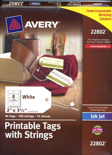 LOT of (2) AVERY #22802 PRINTABLE TAGS w/STRINGS 2&#034; x 3-1/2&#034; WHITE - 192 TOTAL !