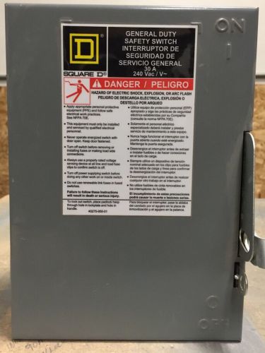 SQUARE D H221N 2 POLE 240 VOLT 30 AMP FUSED / NEUTRAL NEMA 1 NEW SURPLUS