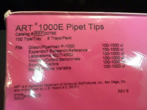 1X CASE MOLECULAR BIO PRODUCTS MBP ART 1000E PIPET TIPS 8 TRAYS X 100 TIPS 2079E