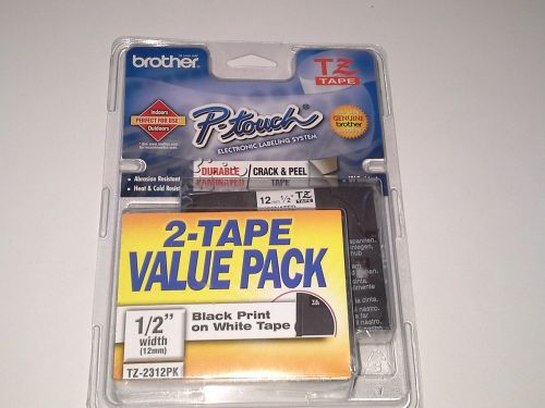 Brother P-Touch Laminated Label Tape 1/2&#034; Width /Black on White TZ-2312PK  2Pack