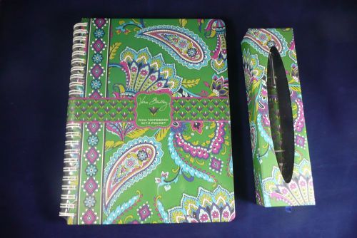 Nwt vera bradley mini notebook with pocket and pen emerald paisley for sale