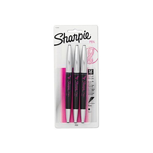 Sharpie 1799898 Pink Ribbon Fine-Point Grip Pen, Black, 3-Pack
