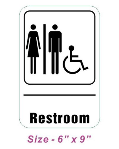 New Plastic Unisex &amp; Wheelchair Restroom Sign 6&#034; x 9&#034; Black/White