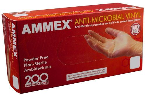 Ammex aamv anti-microbial vinyl glove, small, 8 boxes, 200 each box, 1600 total for sale