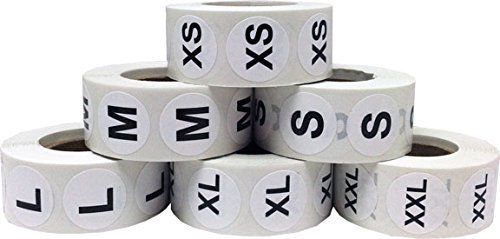 White Round Clothing Size Stickers Adhesive Labels For Retail Apparel XS S M L X