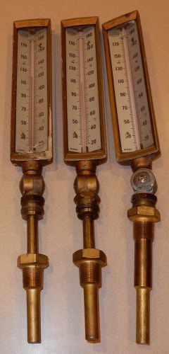 Lot of 3 vintage brass weksler thermometers as is for sale