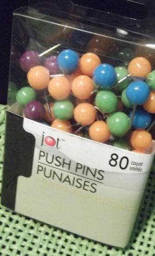 1- Box of 80 Round Head Push Pins Map Tacks~Purple/Orange/Green/Blue