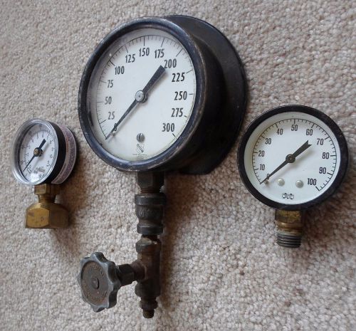 Vintage Ashcroft Pressure Gauge 300 psi AMC 4289 + 160 psi &amp; 100 psi Steam Punk