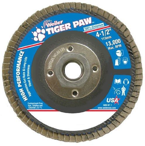 Weiler 51126 tiger paw high performance abrasive flap disc, type 29 angled for sale