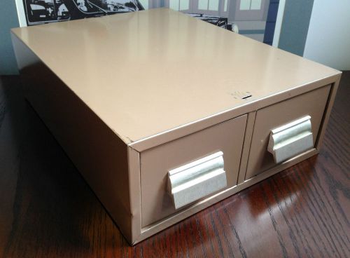 Retro office double-drawer 3.5&#034;x 5&#034; card file brown steel 16.25x 12.5x 5&#034; adjust for sale