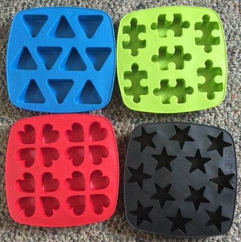 Lot Of Four - Ikea Silicone Ice Cube Tray Molds - Heart/Puzzle/Star/Triangle