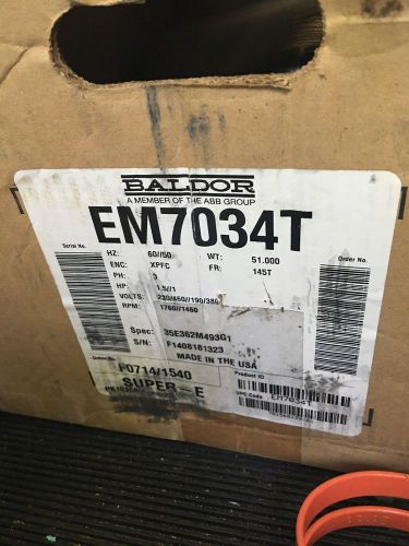 EM7034T  1 1/2 // 1 HP, 1760/1460 RPM NEW BALDOR ELECTRIC MOTOR