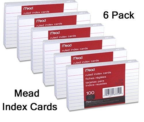 Mead 3 x 5-inch index cards, ruled, 100 count, white (63350) pack of 6 for sale