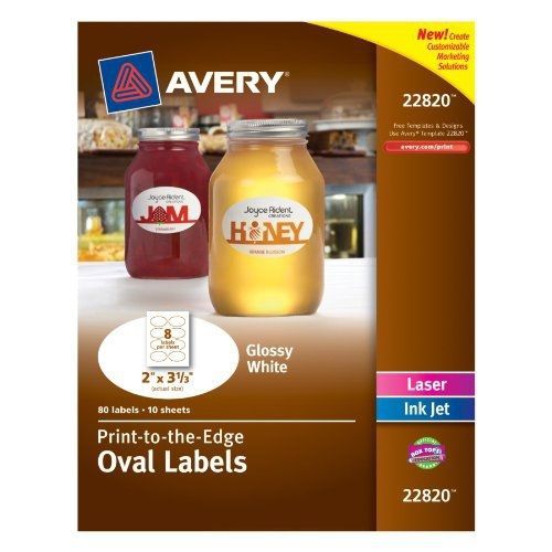 Avery Print - To - The - Edge Oval Labels, 2 x 3.3 Inches,Glossy White, 80