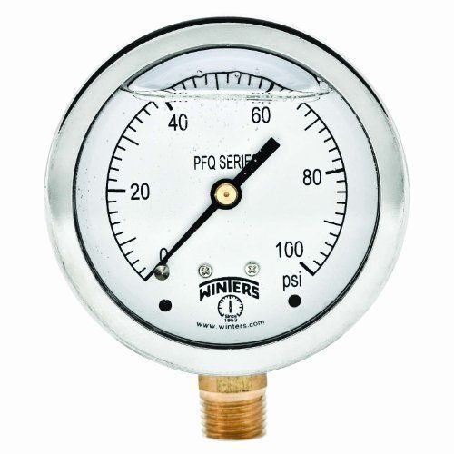 Winters PFQ Series Stainless Steel 304 Single Scale Liquid Filled Pressure Gauge