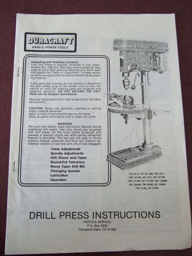 Duracraft Drill Press Instructions, Original vintage manual