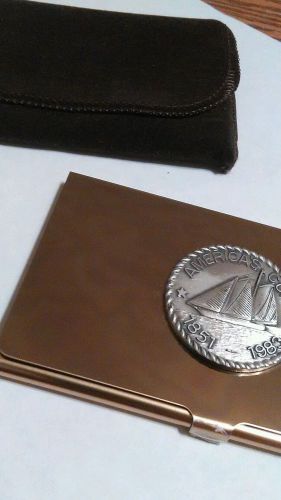Brass business card holder, credit cards, w/ cloth case, sailing, america&#039;s cup for sale