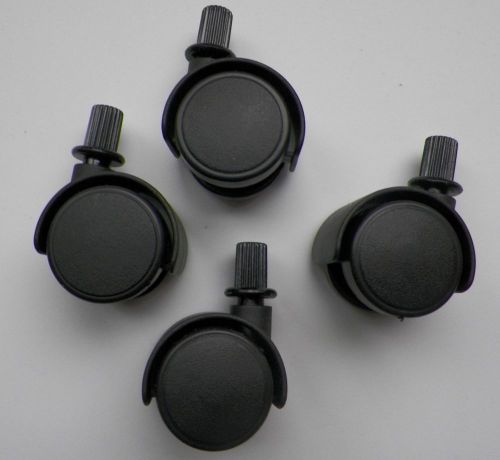 Swivel casters set of 4 with ridged stem  black 1 1/8&#034; nylon twin wheels for sale