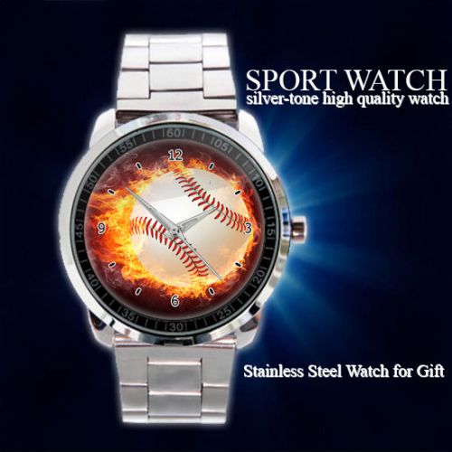 Flaming Baseball Design Sport Metal Watch
