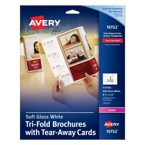 Avery Tri-Fold Brochure with Tear - Away Cards, 50 Brochures (16152), New, Free