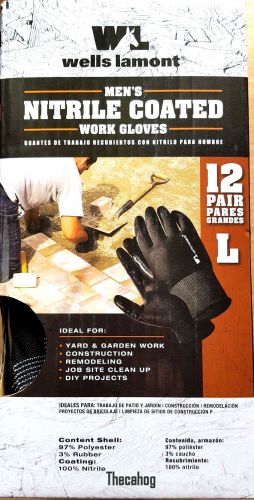 12 - Pairs Wells Lamont Large Mens Nitrile Coated Work Gloves FACTORY SEALED BOX