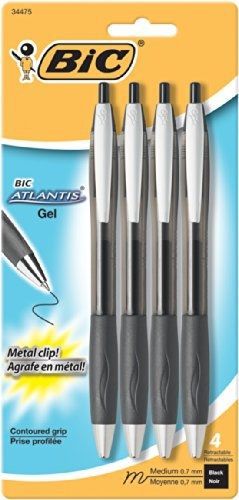 BIC Atlantis Gel, Medium Point (0.7 mm), Black, 4-Count