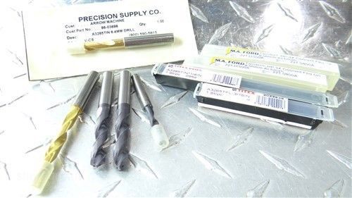 LOT OF 5 SOLID CARBIDE COOLANT FED DRILLS 3/16&#034; TO 5/16&#034; M.A.FORD TITEX