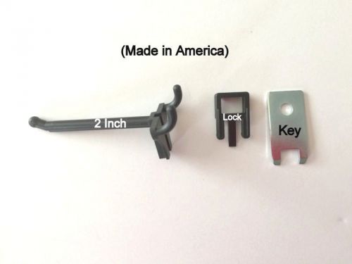 (50 PACK)  2 Inch Locking Black Plastic Peg Hooks For Pegboard  (With 4 Keys)