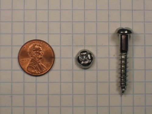 WOOD SCREWS #12 x 1-1/4&#034; STEEL, ROUND HEAD, PHILLIPS DRIVE, BRIGHT CHROME-PLATED