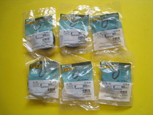 Lot of 6 new pack of 10 panduit tak-ty hook &amp; loop cable ties hlt2i-x0 8&#034; black for sale