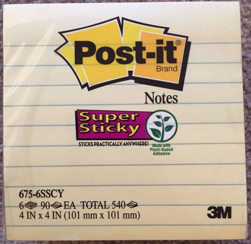 Post-it(R) 4&#034; x 4&#034; Super Sticky Lined Notes, Canary Yellow, Total 540 sheets