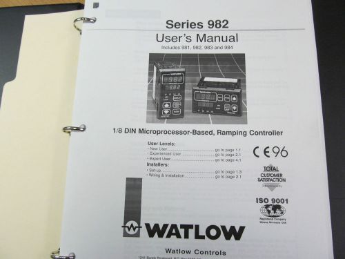 Watlow 982 series 1/8 din microprocessor-based ramping controller user&#039;s manual for sale