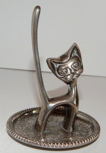 SILVER PLATED LUCKY CAT WITH LONG TAIL FOR YOUR RINGS FROM &#034;SEBA&#034;