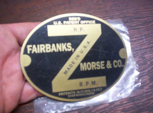 Nice NEW Fairbanks Morse Hit &amp; Miss Gas Engine Brass Tag